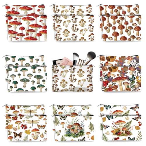 Doodlream 16 Stück Cosmetic Bag Aus Segeltuch mit Pilzmotiv 23 x 15cm Pilz Kosmetiktaschen Reise Organizer Tragbares Zubehör mit Reißverschluss Toilettenartikel Geldbörsen Organizer von DOODLREAM