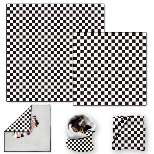 Doodlream 2 Blatt Selbstklebendes Magisches Tuch Kariert Reise Make Up Taschen Organizer Kratzfeste Schutzhülle Kameraobjektive Wiederverwendbarer Tragbarer Kosmetikbeutel (50×50cm/35×35cm) von DOODLREAM