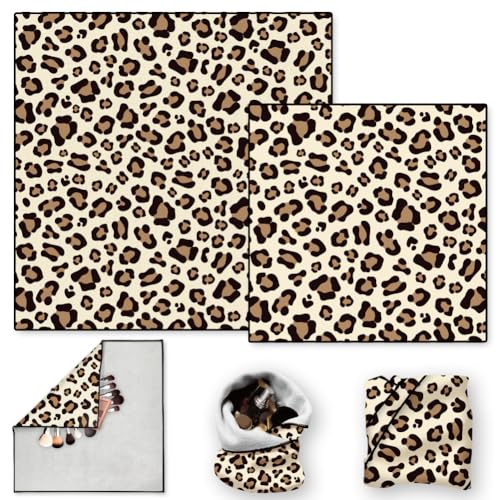 Doodlream 2 Blatt Selbstklebendes Magisches Tuch Leopardenmuster Reise Make Up Taschen Organizer Kratzfeste Schutzhülle Kameraobjektive Wiederverwendbarer Tragbarer Kosmetikbeutel (50×50cm/35×35cm) von DOODLREAM