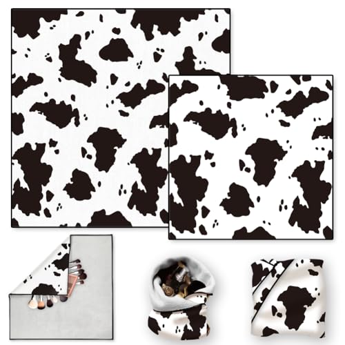 Doodlream 2 Blatt Selbstklebendes Magisches Tuch Mit Kuh Print Reise Make Up Taschen Organizer Kratzfeste Schutzhülle Kameraobjektive Wiederverwendbarer Tragbarer Kosmetikbeutel (50×50cm/35×35cm) von DOODLREAM