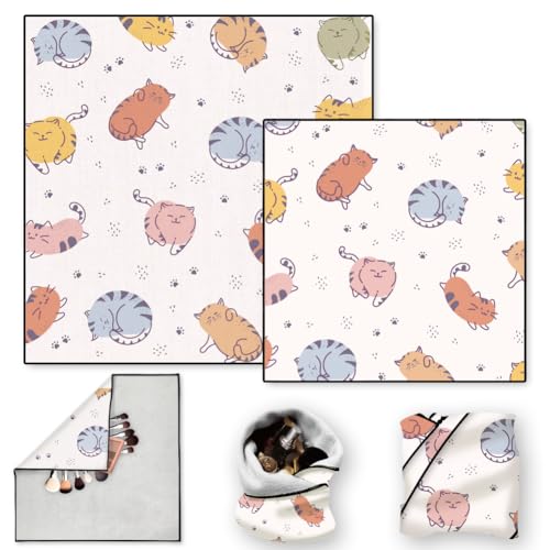 DOODLREAM 2 Blatt Selbstklebendes Zaubertuch Süße Katze Reise Make Up Taschen Organizer Und Kratzfeste Schutzhülle Für Kameraobjektive Wiederverwendbarer Tragbarer Kosmetikbeutel (50×50cm/35×35cm) von DOODLREAM