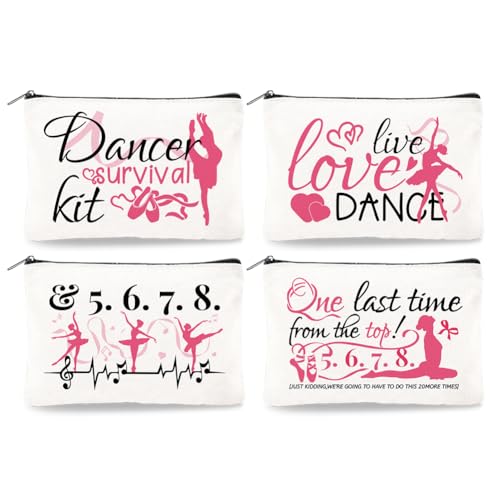 Doodlream Canvas Make Up Tasche Mit Tänzerin – 4 Stück Tänzerin Überlebensset Geschenk Kosmetiktasche Reise Organizer Tragbares Zubehör Mit Reißverschluss von DOODLREAM