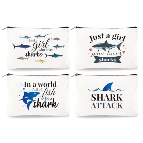 Doodlream Make Up Tasche Aus Segeltuch Mit Haifischmotiv – 4 Stück Kosmetiktasche Mit Haifischmotiv Reise Organizer Tragbares Zubehör Mit Reißverschluss von DOODLREAM