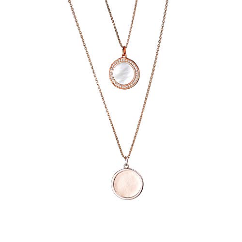 DOOSTI Damen Halskette mit Zwei Anhängern 925/- Silber Rosegold vergoldet mit Perlmutt Einlage - inkl. Gratis Gravur, Kette 85cm von DOOSTI