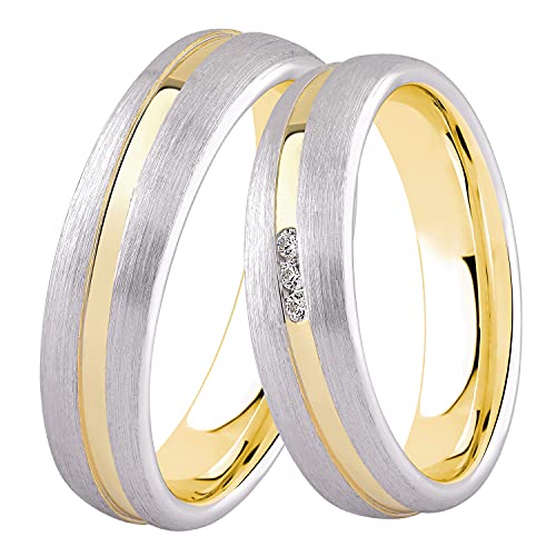 DOOSTI Damen Herren Ring Bicolor 925 Sterling Silber Gelbgold Partner Ring Frauen Männer als Verlobungsring Ehering Trauring inkl. Gravur mit Namen (Ring mit Zirkonia, 48) von DOOSTI