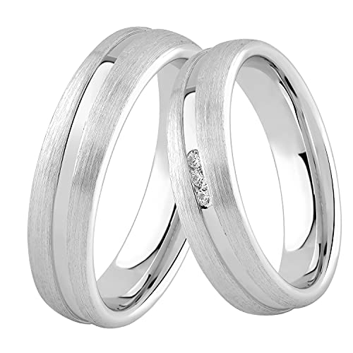 DOOSTI Damen Herren Ring Set für Paare zur Verlobung 925 Sterling Silber Partner Ring als Verlobungsring Ehering Trauring (Ring mit Zirkonia, 52) von DOOSTI