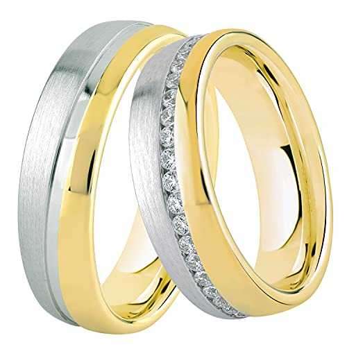 DOOSTI Damen Herren Ring für Paare Bicolor 925 Sterling Silber Gelbgold vergoldet als Partnerringe Freundschaftsringe Verlobungsring Mann Frau inkl. Gravur mit Namen (Ring mit Zirkonia, 52) von DOOSTI