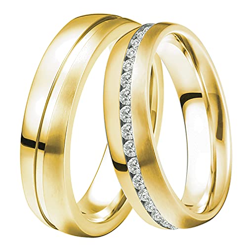 DOOSTI Damen Herren Ringe Set für Paare 925 Sterling Silber Damenring Herrenring als Partnerringe Freundschaftsringe Verlobungsring Mann Frau inkl. Gravur mit Namen (Ring mit Zirkonia, 50) von DOOSTI