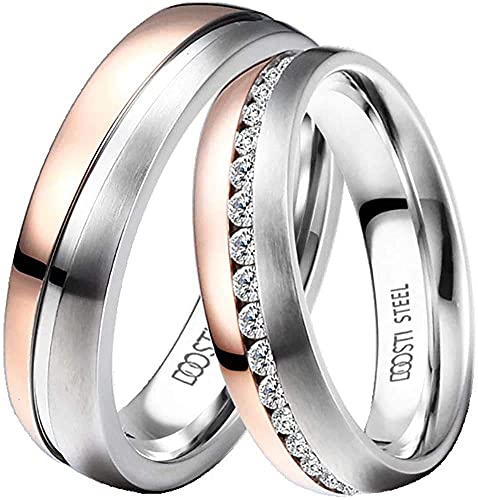 DOOSTI Damen Herren Ringe für Paare Bicolor Silber Rosegold Edelstahl Damenring Herrenring als Partnerringe Freundschaftsringe Verlobungsring Mann Frau (Damenring, 54 (17.2)) von DOOSTI