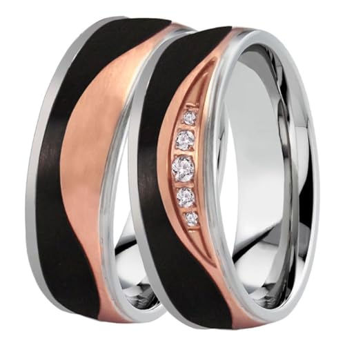 DOOSTI Ehe-/Trau-/Partnerring - WEVE TRICOLOR- chirugischer Edelstahl 316L Rose vergoldet mit schwarzer Carbon Einlage - Damen und Herren Variante - Mit Gratis Gravur (Ring mit Stein, 48) von DOOSTI