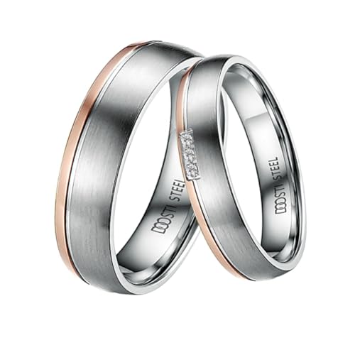 DOOSTI Ehering/Partnerring/Trauring Dainty - Bicolor Chirurgischer Edelstahl 316 L - Damen und Herren Variante - mit Gratis Gravur (Ring mit Stein, 52) von DOOSTI