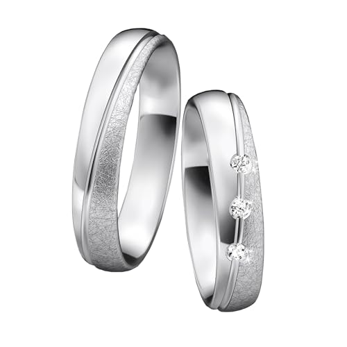 DOOSTI Ehering/Partnerring/Trauring FROSTED Silber 925/- hochwertiger Silberring – Damen und Herren Variante - mit Gratis Gravur (Ring mit Stein, 58) von DOOSTI