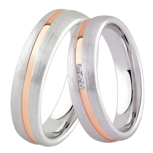 DOOSTI Ehering/Trauring/Partnerring Bicolor - Silber 925/- Silber Ring - Rosegold hochwertiger Bicolor Silberring - Damen und Herren Variante - Mit Gratis Wunschgravur (Ring mit Stein, 54) von DOOSTI