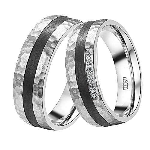 DOOSTI Paar Ring Edelstahl Silber für Frauen Männer Partnerring mit Zirkonia in Hammerschlag Optik als Hochzeitsring Trauring Ehering (Damenring, 52 (16.6)) von DOOSTI