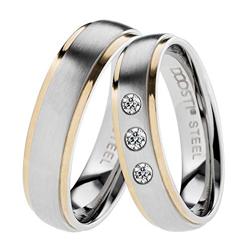 DOOSTI Partnerring/Trauring/Freundschaftsring - Lines Bicolor Chirurgischer Edelstahl 316L - Damen und Herren Variante - Mit Gratis Wunschgravur (Ring mit Zirkonia, 62) von DOOSTI