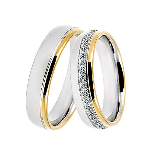 DOOSTI Partnerring/Trauring/Freundschaftsring - SI-33-DH BICOLOR 925/- Silber Ring - Damen und Herren Variante - Mit Gratis Wunschgravur (Ring mit Zirkonia, 52) von DOOSTI