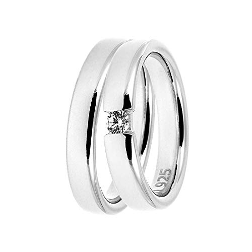 DOOSTI Partnerring/Trauring/Freundschaftsring - SI-36-DH 925/- Silber Ring - Damen und Herren Variante - Mit Gratis Wunschgravur (Ring mit Zirkonia, 56) von DOOSTI