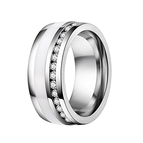 DOOSTI Partnerring/Trauring Chirurgischer Edelstahl 316L mit Keramikeinlage Weiß - inkl. Gratis Gravur von DOOSTI