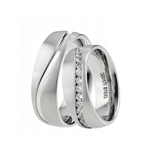 DOOSTI Partnerringe/Trauringe Glamour Wave Chirurgischer Edelstahl - inkl. Gratis Gravur von DOOSTI