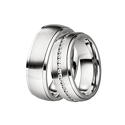 DOOSTI Ring Damen Herren Edelstahl Partnerringe ohne/mit Zirkonia Verlobungsringe Paar Trauringe Hochzeit Ringe Freundschaftsringe Eheringe Mann Frau (Ring mit Zirkonia, 64 (20.4)) von DOOSTI