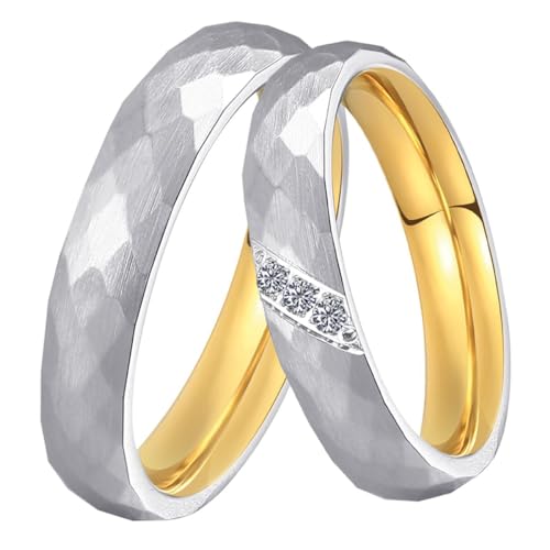 DOOSTI Trauring/Ehering/Partnerring - Chirurgischer Edelstahl 316L Hammerschlag Bicolor - hochwertiger Edelstahlring - Damen und Herren Variante - Mit Gratis Wunschgravur (Ring ohne Zirkonia, 58) von DOOSTI