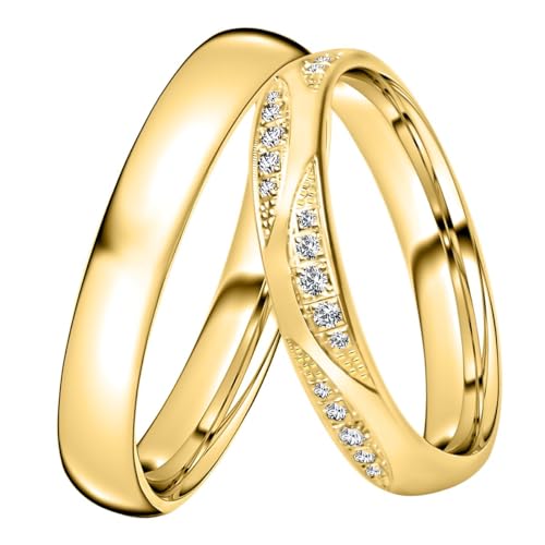 DOOSTI Trauring/Ehering/Partnerring - Silber 925/- Silber Ring - hochwertiger Silberring Gelbgold vergoldet- Damen und Herren Variante - Mit Gratis Wunschgravur (Ring mit Zirkonia, 52) von DOOSTI