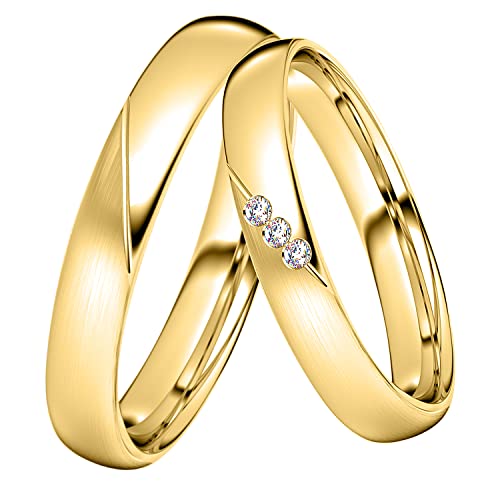 DOOSTI Trauring/Partnerring/Ehering - Silber 925/- Silber Ring - hochwertiger Silberring Gelbgold vergoldet- Damen und Herren Variante - Mit Gratis Wunschgravur (Ring mit Zirkonia, 50) von DOOSTI