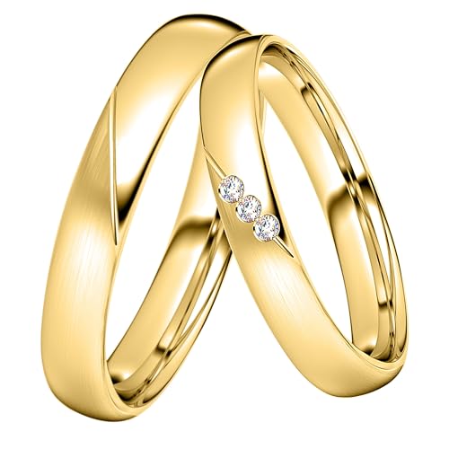DOOSTI Trauring/Partnerring/Ehering - Silber 925/- Silber Ring - hochwertiger Silberring Gelbgold vergoldet- Damen und Herren Variante - Mit Gratis Wunschgravur (Ring ohne Zirkonia, 54) von DOOSTI