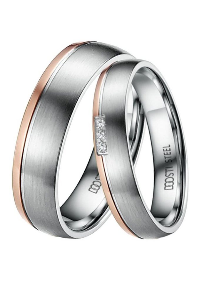 DOOSTI Trauring Schmuck Geschenk Edelstahl Trauring Ehering Partnerring LIEBE, Made in Germany, wahlweise mit oder ohne Zirkonia von DOOSTI