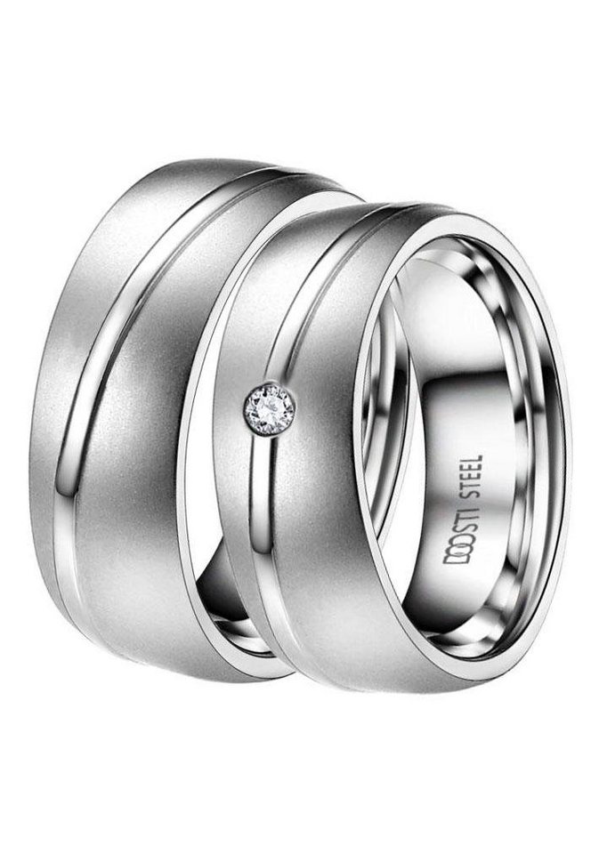 DOOSTI Trauring Schmuck Geschenk Edelstahl Trauring Ehering Partnerring LIEBE, Made in Germany - wahlweise mit oder ohne Zirkonia von DOOSTI