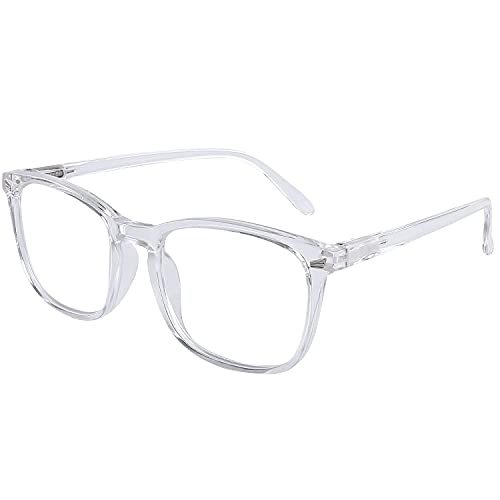 DOOViC Blaulichtfilter Lesebrille 3,0 - Transparent/Eckig Rahmen Große Gläser Computerbrille Brille mit Sehstärke für Herren/Damen von DOOViC