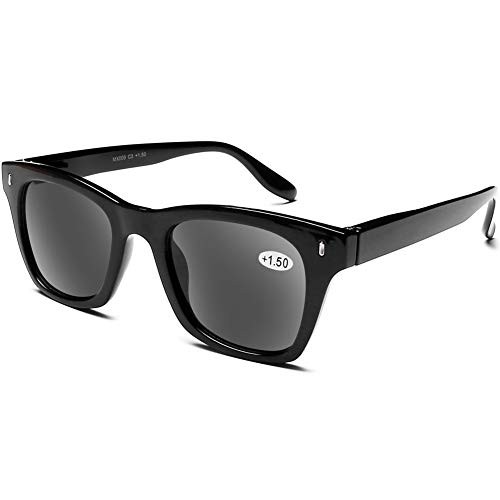 DOOViC Sonnen Lesebrille Sonnenbrille mit Sehstärke Schwarze Quadratische Rahmen Groß Gläser Sonnen Brille für Damen/Herren 1,0 von DOOViC