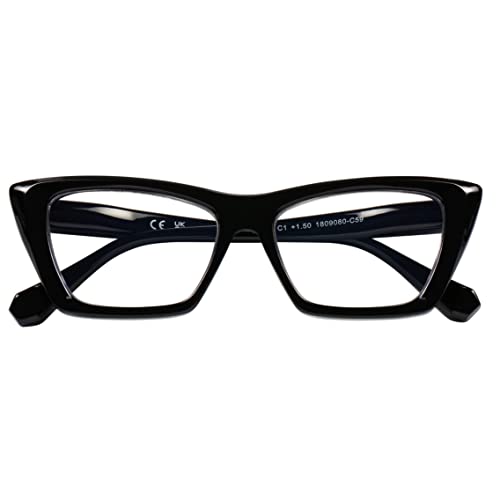 DOOViC Blaulichtfilter Computer Lesebrille mit Schwarzem Katzenaugen Modern Brille mit Sehstärke für Damen 2,25 von DOOViC