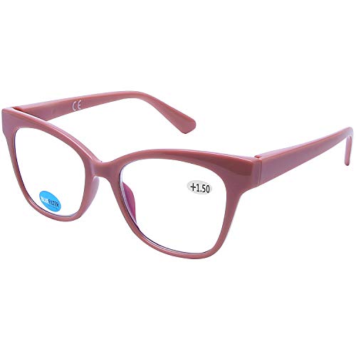 DOOViC Blaulichtfilter Computerbrille ohne Sehstärke Rosa/Eckig Rahmen Große Gläser Brille für Damen 0.0 von DOOViC
