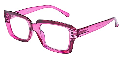 DOOViC Blaulichtfilter Lesebrille 1,0 Damen Computerbrille Brille mit Sehstärke Großes Gestell Rosenrot Rechteckig Rahmen von DOOViC