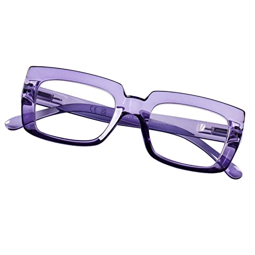 DOOViC Blaulichtfilter Lesebrille 1,0 Großes Gestell Blau Violett Rechteckig Computerbrille Brille mit Sehstärke für Damen von DOOViC