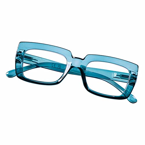 DOOViC Blaulichtfilter Lesebrille 1,0 Großes Gestell Türkis Rechteckig Computerbrille Brille mit Sehstärke für Damen von DOOViC