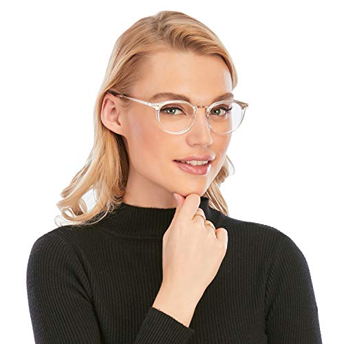 DOOViC Blaulichtfilter Lesebrille 1,75 Metallrahmen Damen Rund Durchsichtiger Rahmen Computerbrille mit Sehstärke von DOOViC