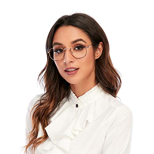 DOOViC Blaulichtfilter Lesebrille 2.0 Glod Metallgestell Dünner Rahmen Große Gläser Computerbrille mit Sehstärke für Damen/Herren von DOOViC