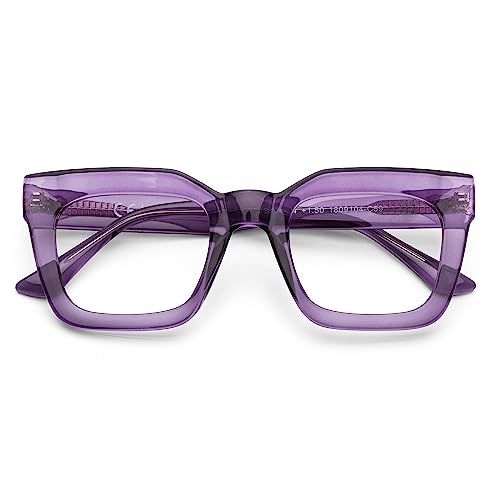 DOOViC Blaulichtfilter Lesebrille 2.5 Lila Eckig Dicker Rahmen Computerbrille Brille mit Sehstärke für Damen von DOOViC