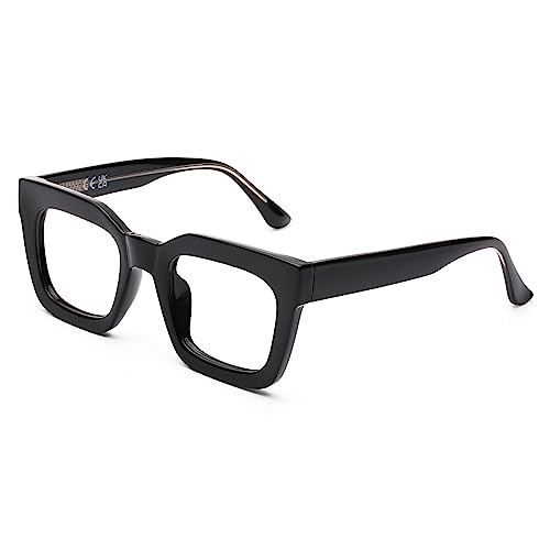 DOOViC Blaulichtfilter Lesebrille 2.5 Schwarz Eckig Dicker Rahmen Computerbrille Brille mit Sehstärke für Damen von DOOViC