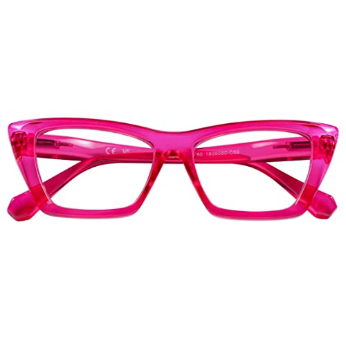 DOOViC Blaulichtfilter Lesebrille Cateye/Rosa Rot Computerbrille Brille Lesehilfe mit Sehstärke für Damen 3.0 von DOOViC