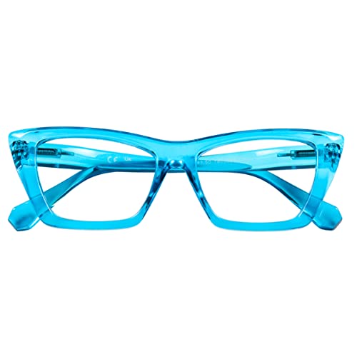 DOOViC Blaulichtfilter Lesebrille Damen Brille mit Sehstärke 1,0 Dioptrien Türkis/Katzenaugen Rahmen von DOOViC