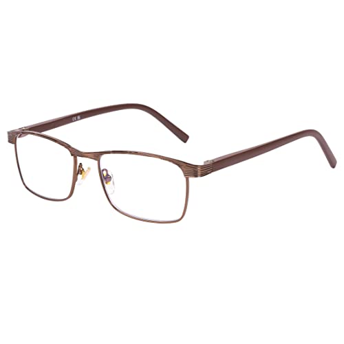 DOOViC Blaulichtfilter Lesebrille Metall Braun Eckig Dünner Rahmen Lang Bügel Computerbrille mit Sehstärke für Herren/Damen 1.0 von DOOViC