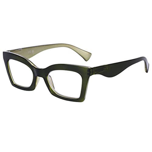DOOViC Blaulichtfilter Lesebrille Quadratisch/Dunkelgrün Computerbrille Brille mit Sehstärke für Damen 1.5 von DOOViC