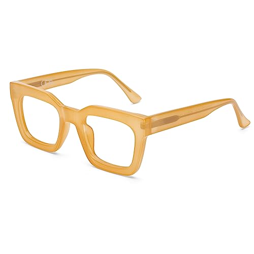 DOOViC Damen Lesebrille 2.75 Dioptrien Blaulichtfilter Gelb Stylisch Eckig Dicker Rahmen Brille mit Stärke von DOOViC
