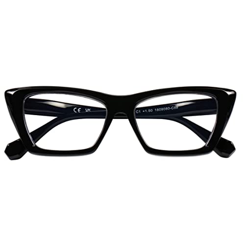 DOOViC Lesebrille Blaulichtfilter Damen 1,0 Schwarz Katzenaugen Computerbrille Brille mit Sehstärke von DOOViC