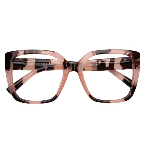 DOOViC Lesebrille Damen 1.5 Blaulichtfilter mit Große Rosa Quadratisch Rahmen Computerbrille Brille mit Sehstärke von DOOViC