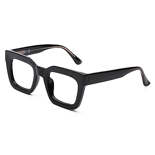 DOOViC Lesebrille Dicker Rahmen 2.0 mit Blaulichtfilter Eckig Schwarz Brille mit Sehstärke für Damen von DOOViC