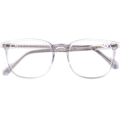 DOOViC Lesebrille Grau 1.0 Damen Modern Großes Gestell Rund Grau Rahmen mit Blaulichtfilter Computerbrille von DOOViC